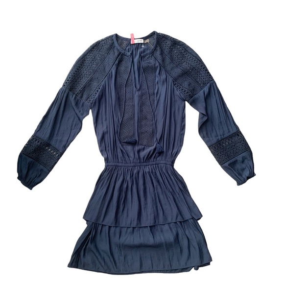 Ramy Brook Navy Blue Cinched Waist Tie Front Tunic Mini Dress. Size Small. - Picture 3 of 8